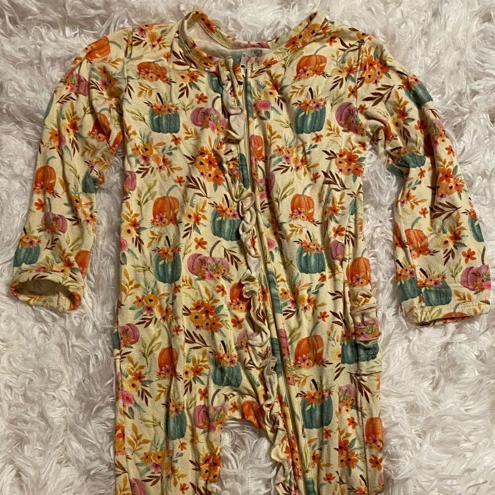 Little Snuggles Cutest Pumpkin in the Patch Ruffle Bamboo Zippy 12-18M